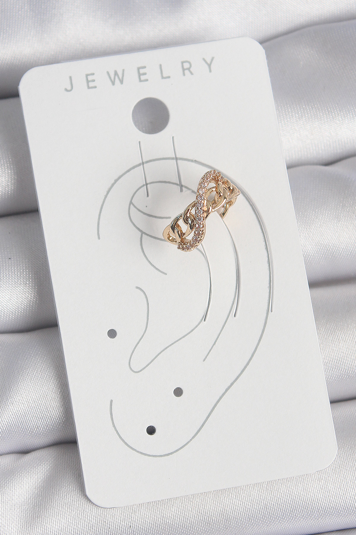 Pirinç Gold Renk Zirkon Taşlı Sonsuzluk Zincir Model Kadın Kıkırdak Küpe - Lisinya