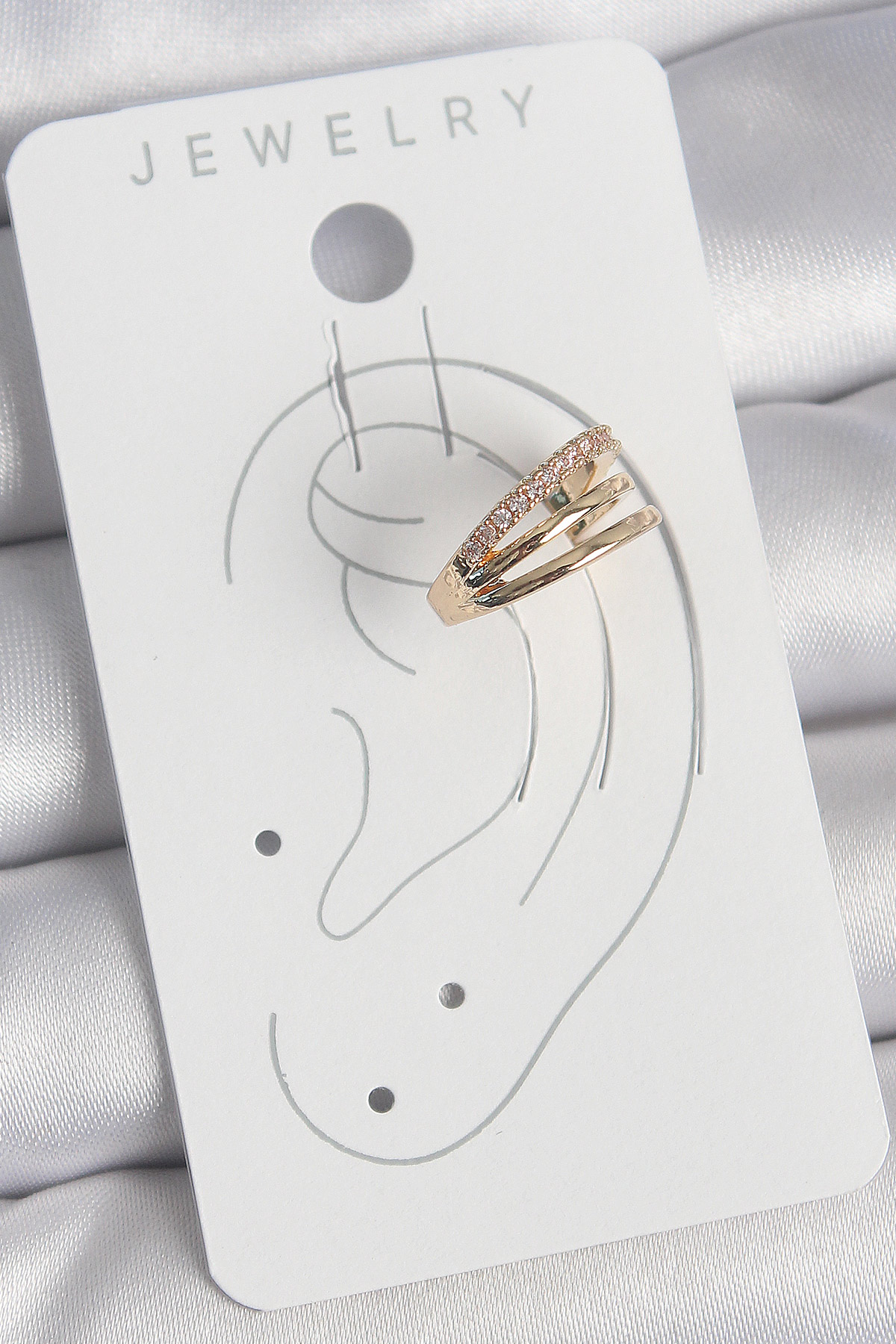Pirinç Gold Renk Zirkon Taşlı 3'Lü Sıralı Model Kadın Kıkırdak Küpe - Lisinya