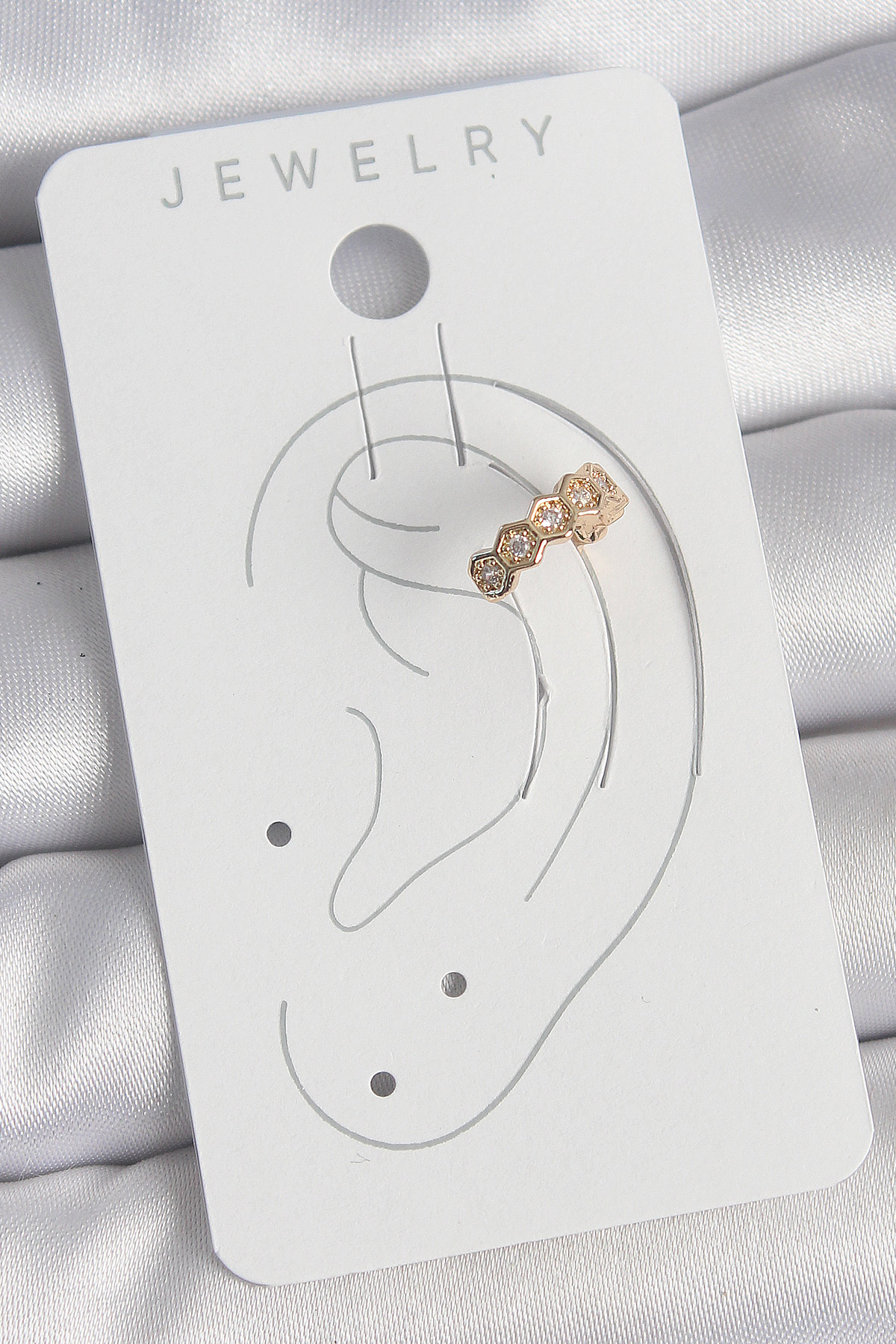 Pirinç Gold Renk Zirkon Taşlı Bal Peteği Model Kadın Kıkırdak Küpe - Lisinya
