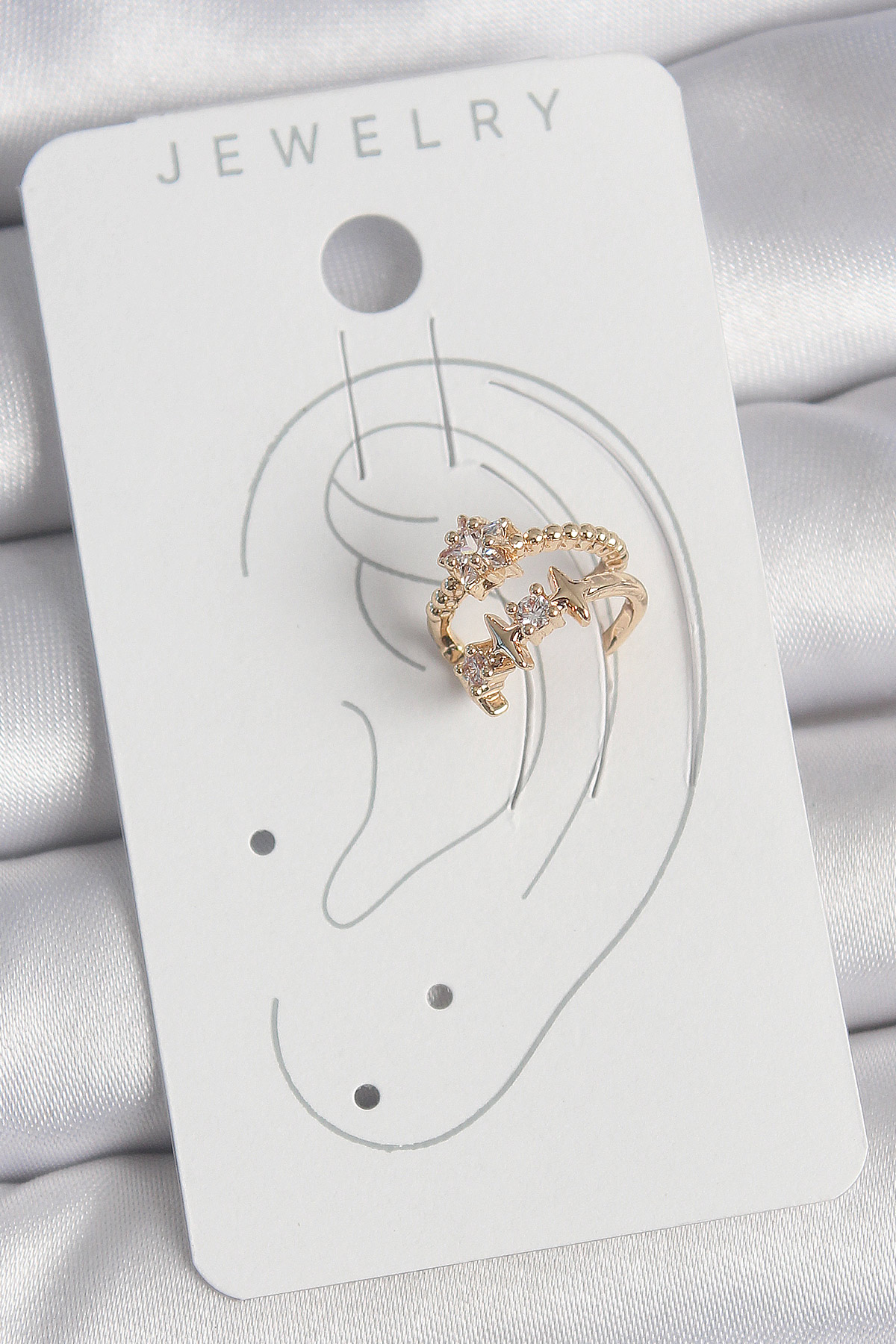 Pirinç Gold Renk Zirkon Taşlı Yıldız Model Kadın Kıkırdak Küpe - Lisinya