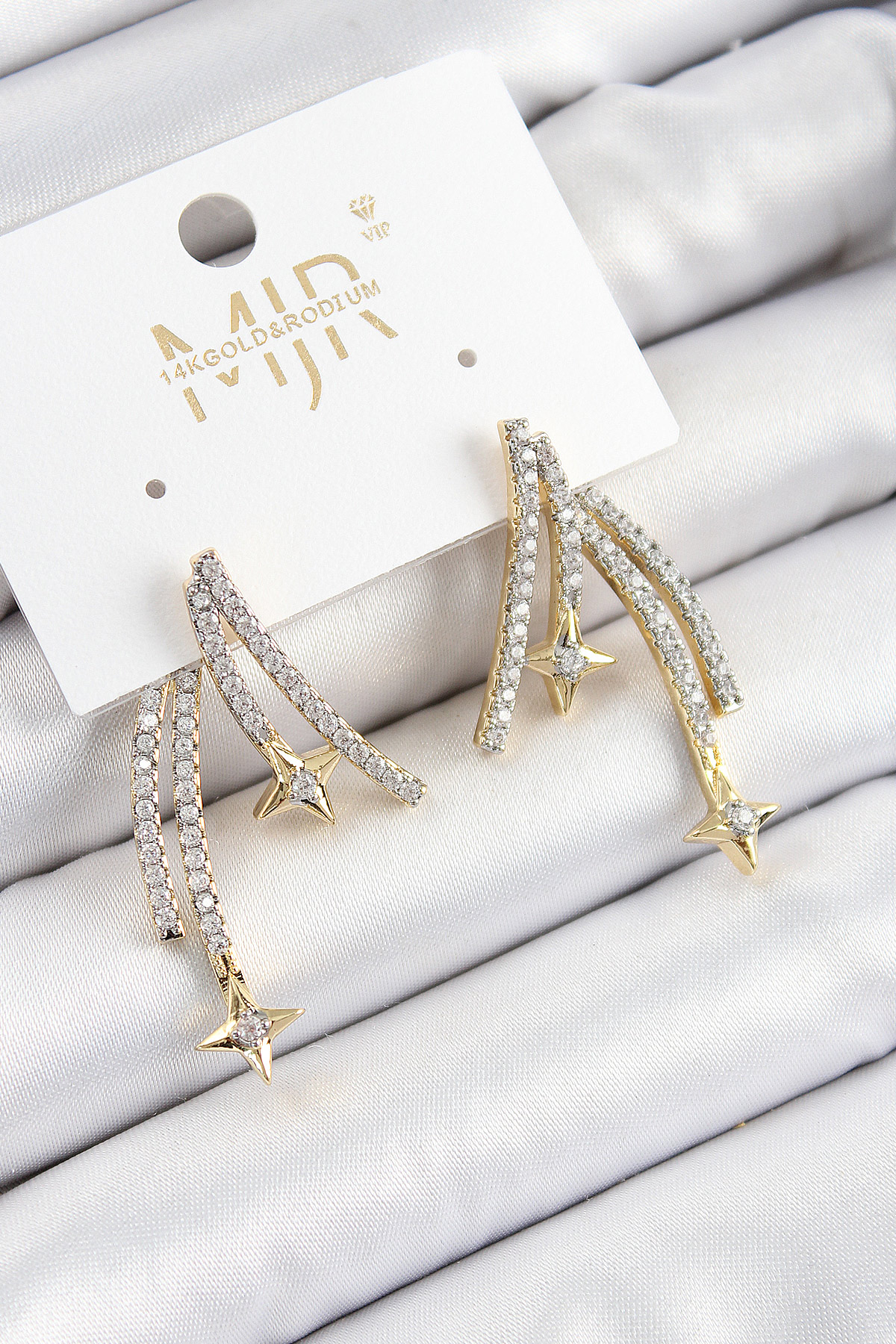Pirinç Zirkon Taşlı Kayan Yıldız Model Gold Ve Gümüş Renk Kadın Küpe - Lisinya