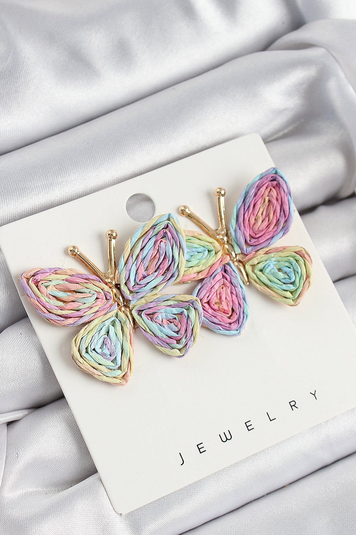 Pirinç Rainbow Kelebek Model Gold Renk Kadın Hasır Küpe - Lisinya