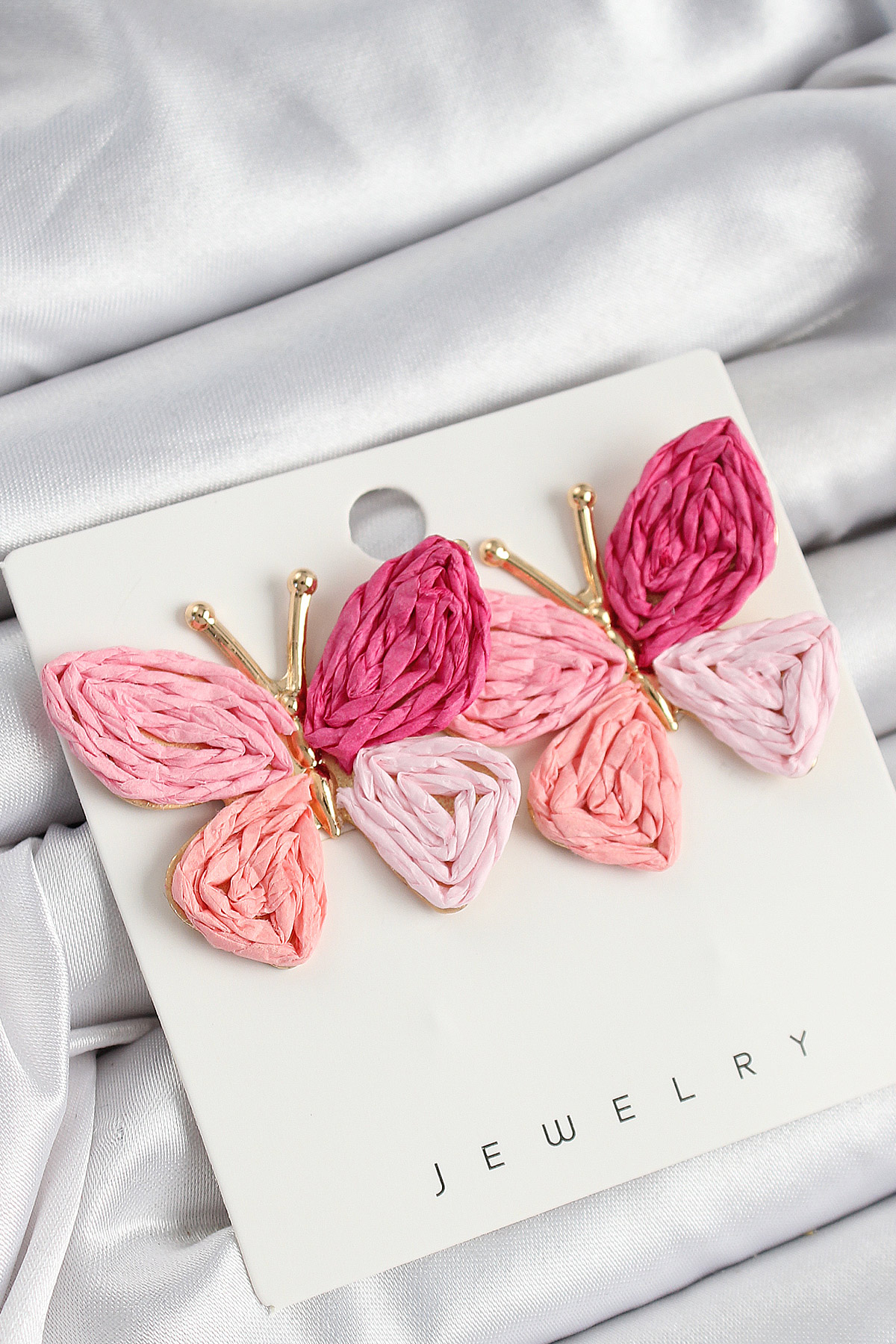 Pirinç Pembe Kelebek Model Gold Renk Kadın Hasır Küpe - Lisinya