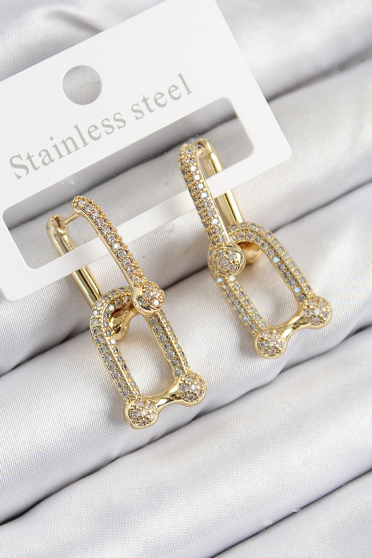 Pirinç Zirkon Taşlı Tifany Model Gold Renk Kadın Küpe - Lisinya