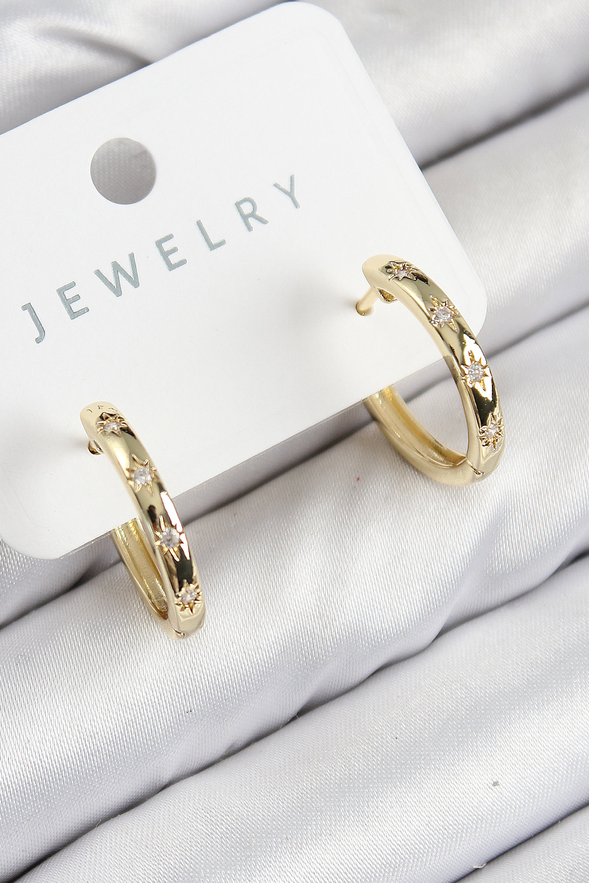 Pirinç Zirkon Taşlı Halka Model Gold Renk Kadın Küpe - Lisinya