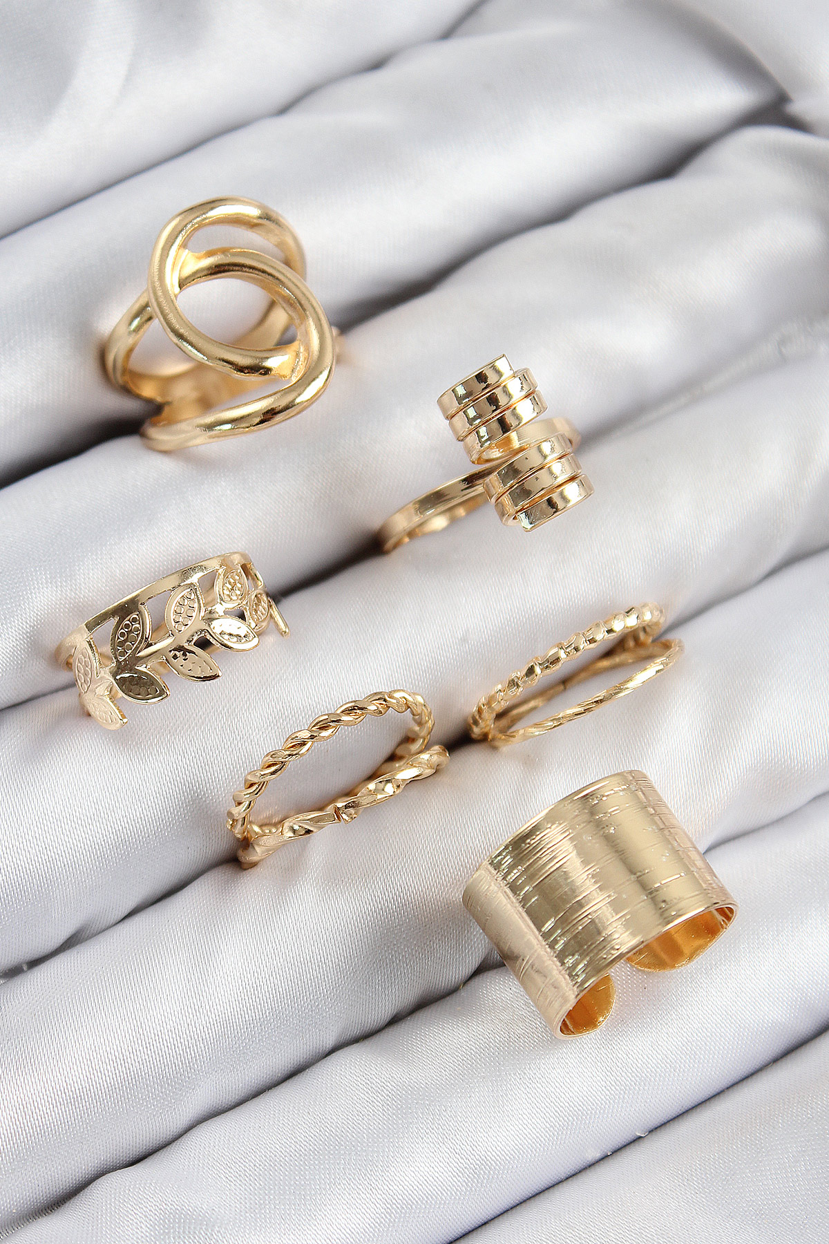 Pirinç Yaprak Model Gold Renk Kadın Yüzük Kombin Set - Lisinya