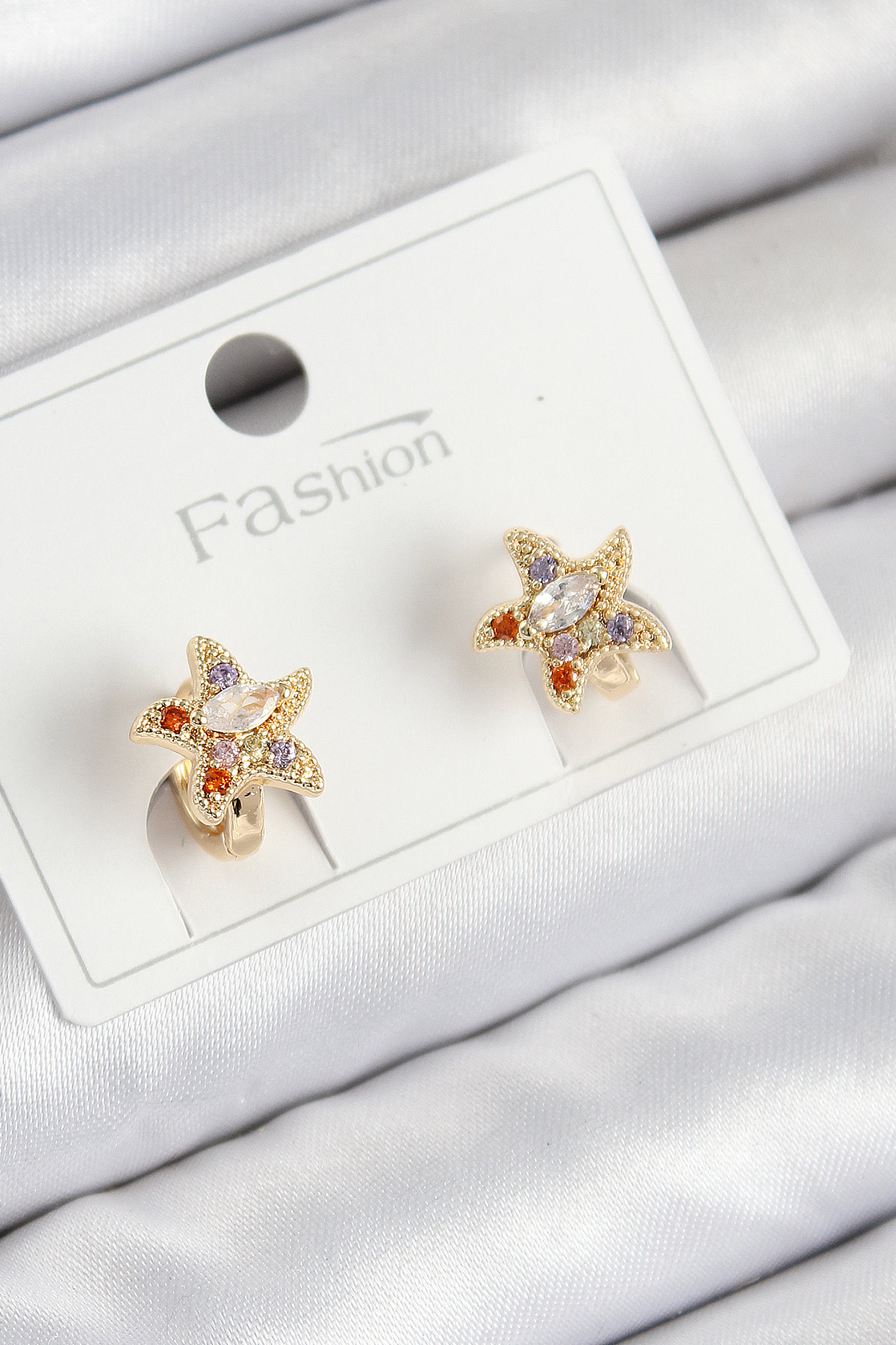 Pirinç Zirkon Taşlı Yıldız Model Gold Renk Çocuk Küpe - Lisinya