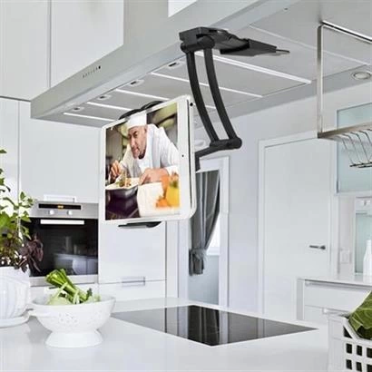 360 Derece Dönebilen Mutfak Masaüstü Telefon Tablet Tutucu Ayarlanabilir Esnek Ayaklı Metal ( Lisinya )
