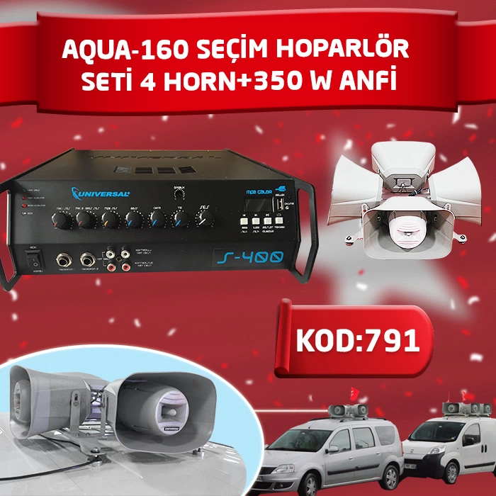 AQua-200 Anfi S-500 4lü Seçim Hoparlör Seti 4 Horn+500 W Anfi ( Lisinya )