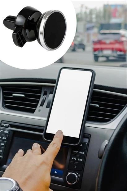 Araç İçi Izgaraya Takılan Telefon Tutucu Mıknatıslı Döndürülebilir Telefon Tutucu Yuvarlak Model ( Lisinya )