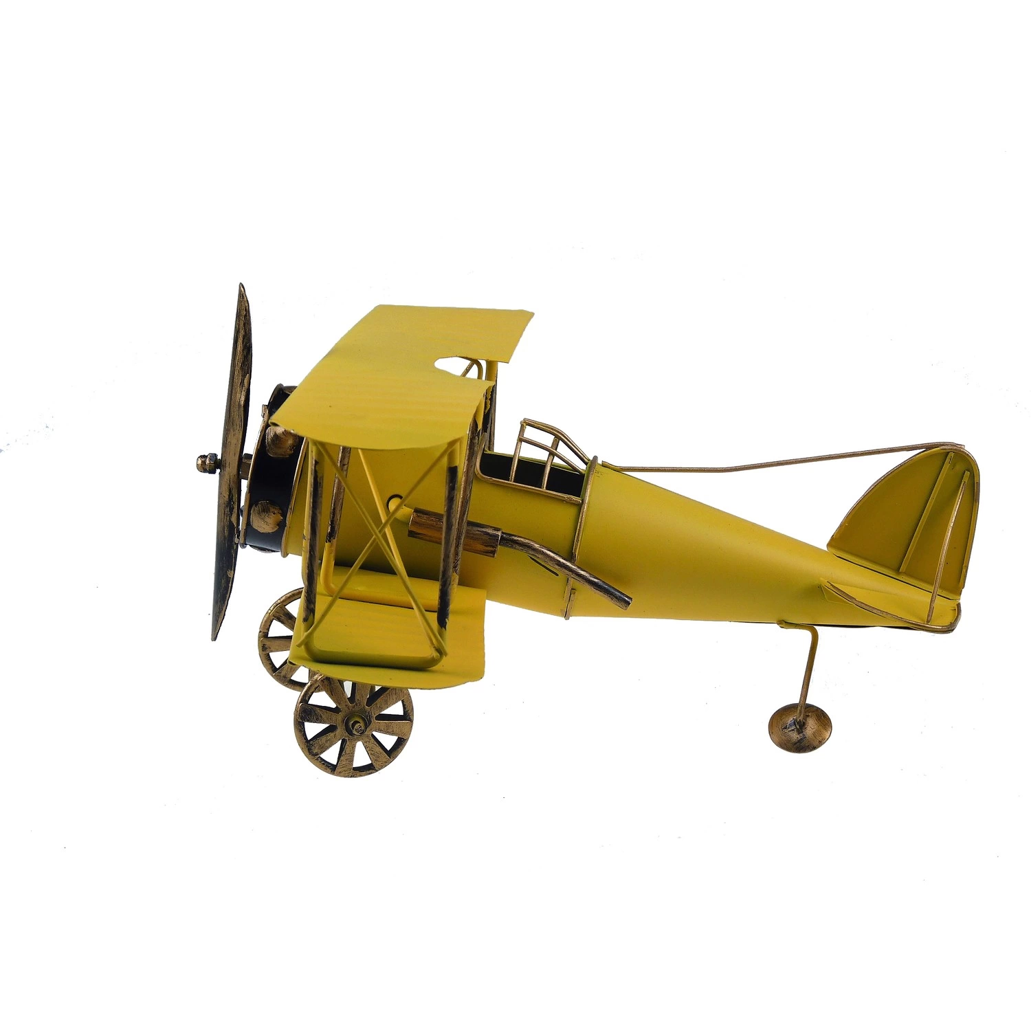 Çift Kanatlı Dekoratif Metal Keşif Uçak Büyük Boy 60 Cm (sarı ) ( Lisinya )