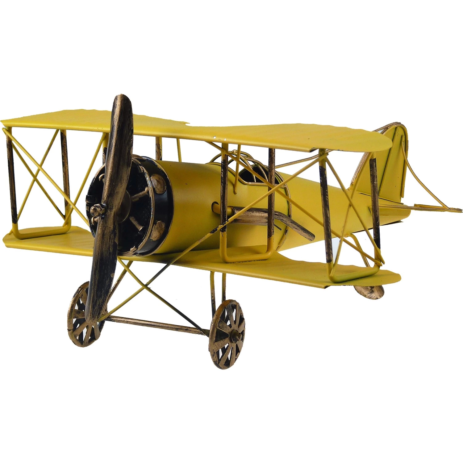 Çift Kanatlı Dekoratif Metal Keşif Uçak Büyük Boy 60 Cm (sarı ) ( Lisinya )