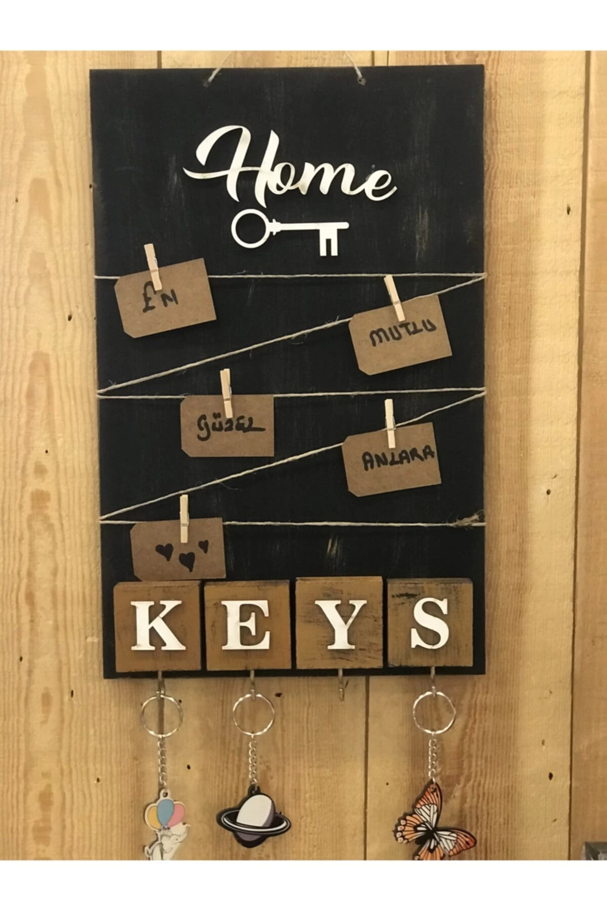 Dekoratif Home Keys Ahşap Resimlik Ve Notluk (siyah) ( Lisinya )