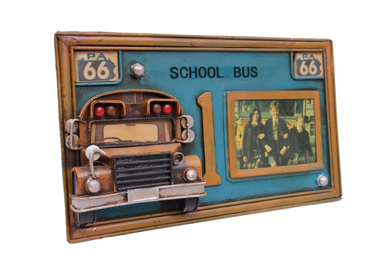 Vintage Tasarım Dekoratif Metal Çerçeve Okul Otobüsü Dekorlu ( Lisinya )