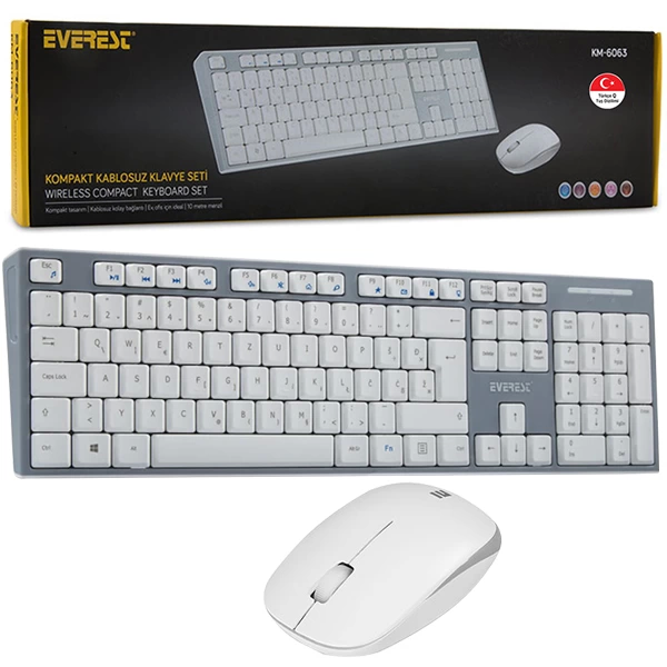 Everest Km-6063 Beyaz/gri Kablosuz Q Multımedya Klavye+mouse Set ( Lisinya )