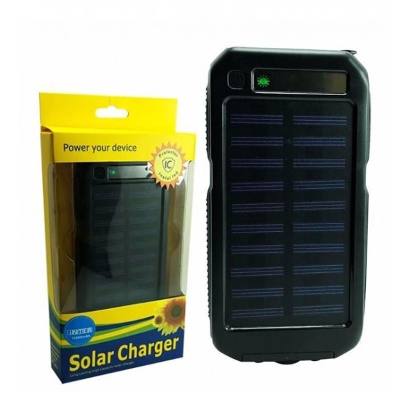 Güneş Enerjili Işıklı Solar Taşınabilir Usb Girişli Şarj Cihazı Powerbank 15000 Mah ( Lisinya )