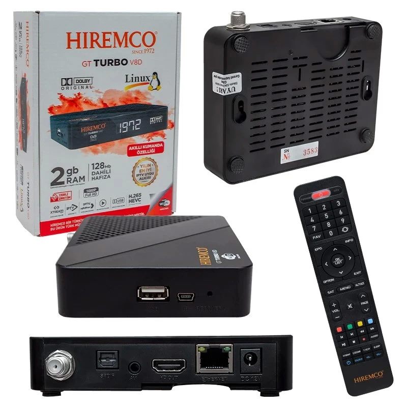 Hıremco Gt Turbo V8d+ Hd Ip Tv Plus Ethernetli Lınux Tabanlı Dahili Kablosuz Full Hd Mini Uydu Alıcısı ( Lisinya )