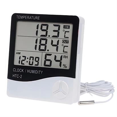 İç Ve Dış Ortam Sıcaklığını Ölçebilen Lcd Ekran Saat Göstergeli Alarmlı Nem Ölçer Termometre ( Lisinya )