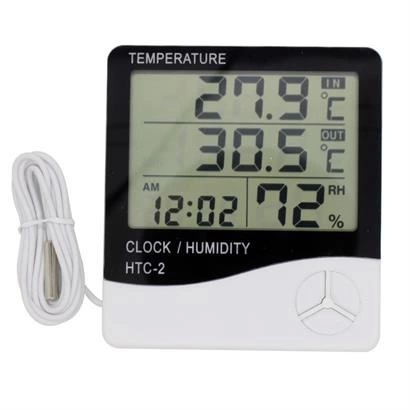 İç Ve Dış Ortam Sıcaklığını Ölçebilen Lcd Ekran Saat Göstergeli Alarmlı Nem Ölçer Termometre ( Lisinya )