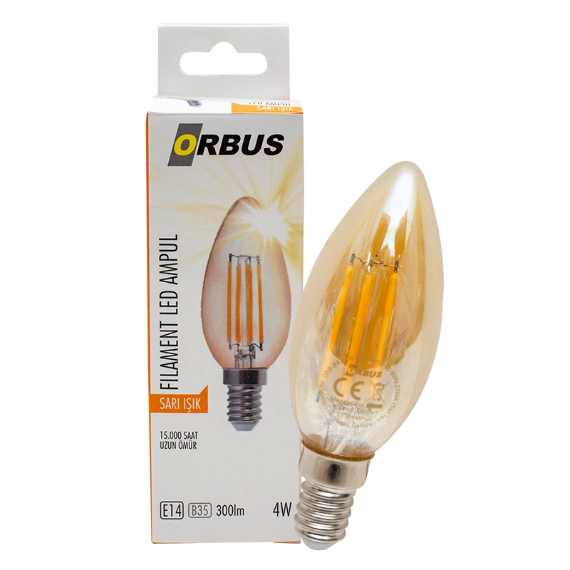 Orbus Orb-ba3 Fılament Bulb B35 E14 4 Watt E14 300 Lümen Amber Sarı Led Ampül ( Lisinya )