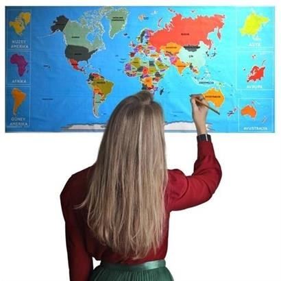 Renkli atlas Dünya haritası Manyetik Yapıştırıcı Gerektirmeyen Duvar Stickerı 118 Cm * 56 Cm ( Lisinya )