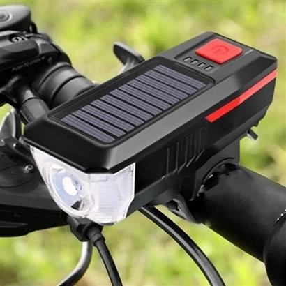 Solar Enerjili Usb İle Şarj Edilebilir Ledli Bisiklet Feneri Kornalı Ve Su Geçirmez Far ( Lisinya )