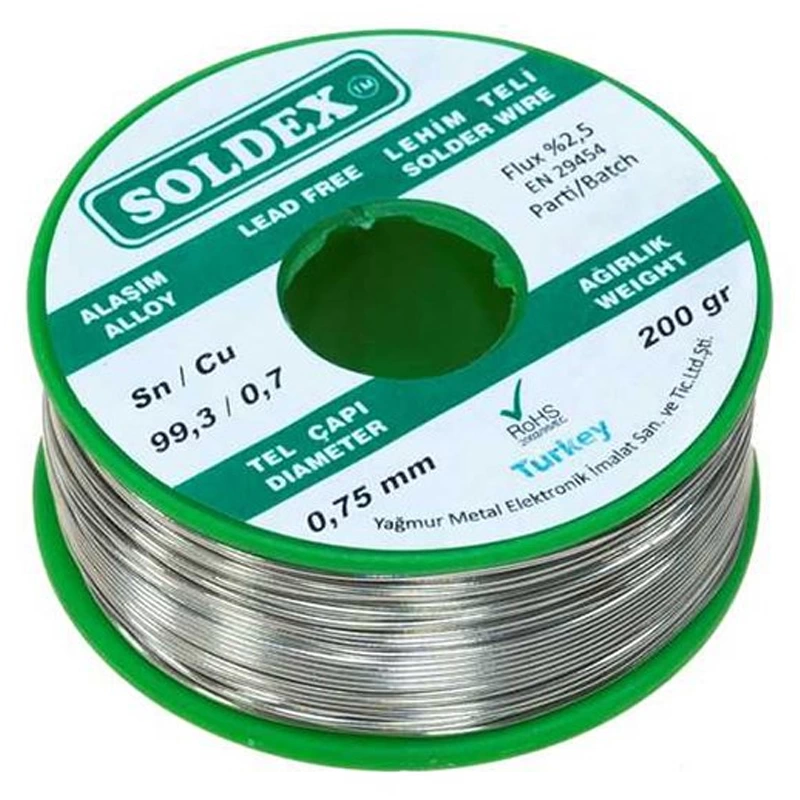 Soldex Kurşunsuz 0.75mm 200 Gram Lehim Teli Sn99.3/cu 0.7 ( Lisinya )