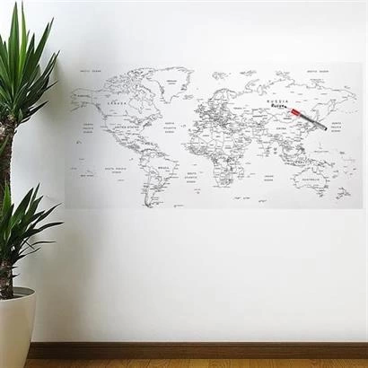 Yazılabilir Dünya Haritası Manyetik Duvar Stickerı 110 X 56 Cm ( Lisinya )