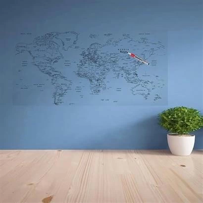 Yazılabilir Dünya Haritası Manyetik Duvar Stickerı 110 X 56 Cm ( Lisinya )