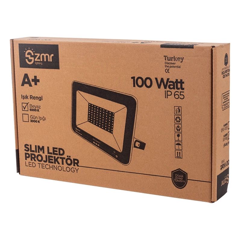 Zmr 100 Watt - 220 Volt 6500k Ip65 150* Işık Açısı Beyaz Slim Kasa Led Projektör ( Lisinya )
