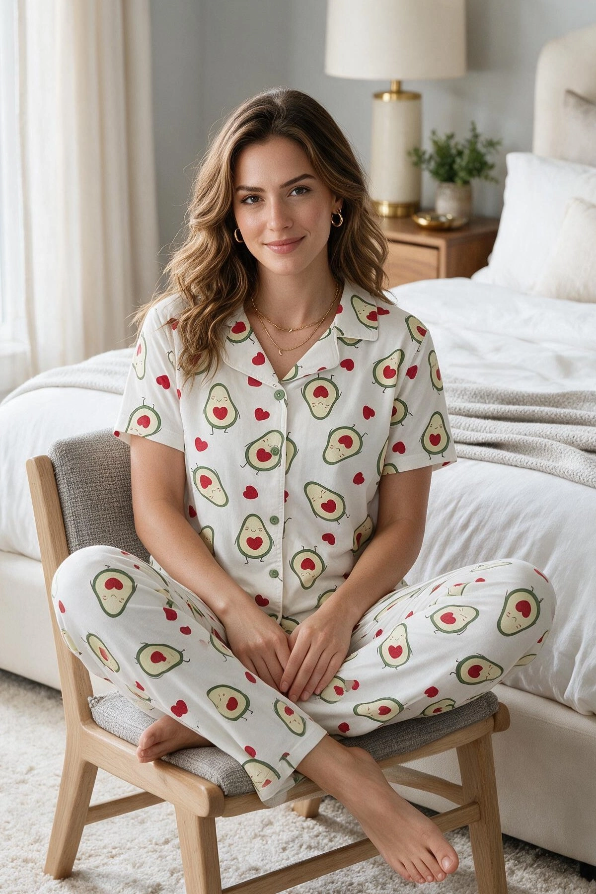 Avokado Desenli Kısa Kollu Gömlek Yaka Milan Kumaş Kadın Pijama Takımı Avokado Desenli Kısa Kollu Gömlek Yaka Milan Kumaş Kadın Pijama Takımı