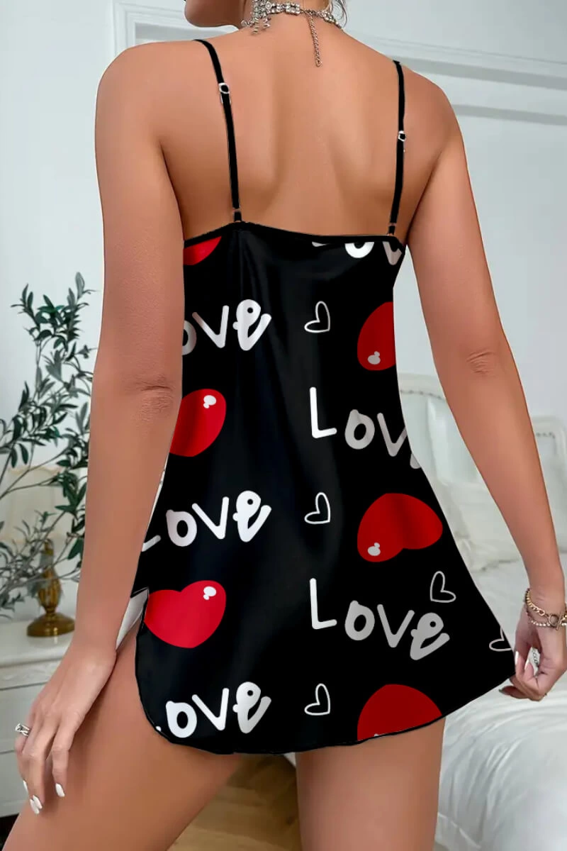 Love Desenli Siyah Saten Gecelik Love Desenli Siyah Saten Gecelik