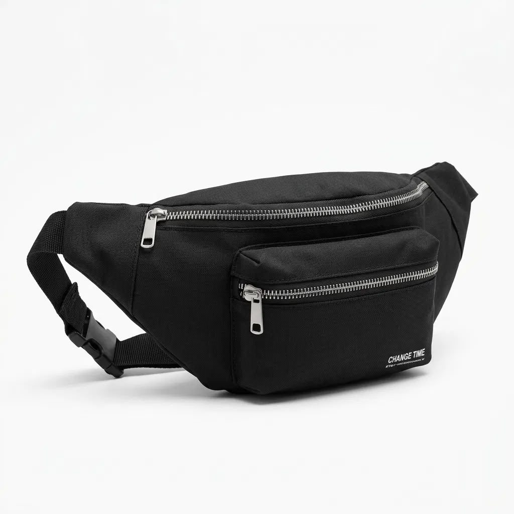 Siyah Unisex Bel Çantası Çapraz Askılı Günlük Kullanım Fermuarlı 30x13 cm - Lisinya