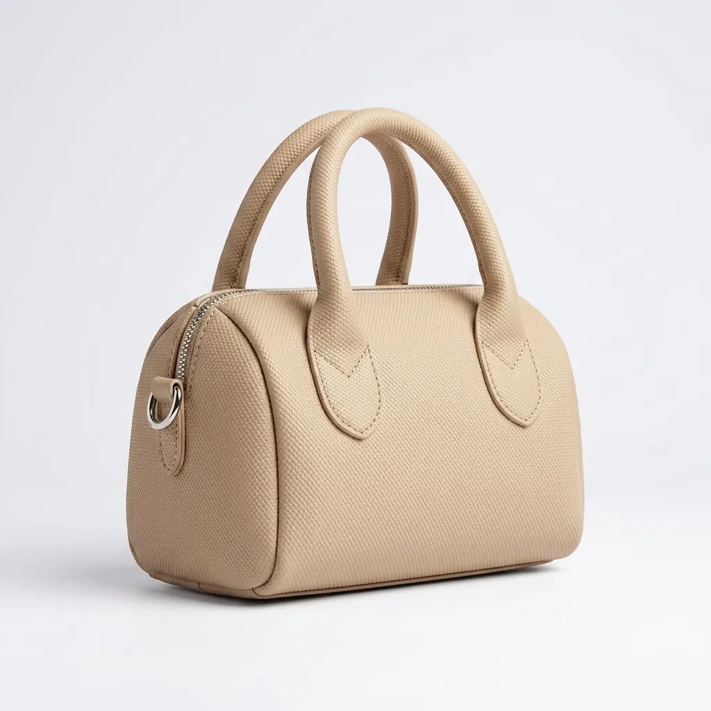 Bej Mat Dokulu Mini El ve Omuz Çantası Kadın Fermuarlı Günlük Şık Çanta 19x11 cm - Lisinya