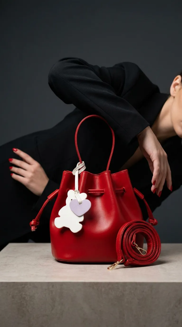 Kırmızı Mini Bucket Çanta – Ayıcık Aksesuarlı, Uzun Askılı - Lisinya Kırmızı Mini Bucket Çanta – Ayıcık Aksesuarlı, Uzun Askılı - Lisinya