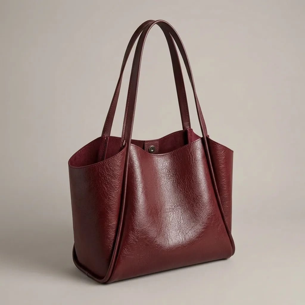Bordo Yumuşak Deri Omuz Çantası 31x24 cm Ekstra Makyaj Çantalı Günlük Kadın Çanta - Lisinya