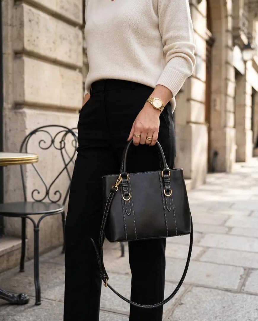 Siyah Kilit Detaylı 3 Gözlü Kadın El ve Çapraz Askılı Çanta 24x18 cm - Lisinya