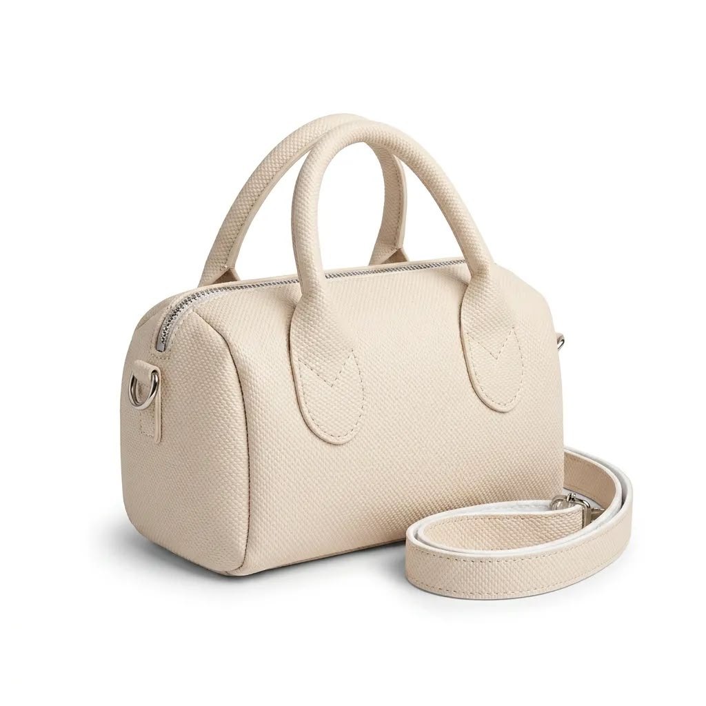 Krem Mat Dokulu Mini El ve Omuz Çantası Kadın Fermuarlı Günlük Şık Çanta 19x11 cm - Lisinya