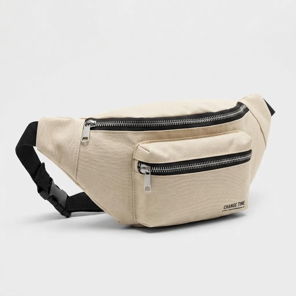 Krem Unisex Bel Çantası Çapraz Askılı Günlük Kullanım Fermuarlı 30x13 cm - Lisinya