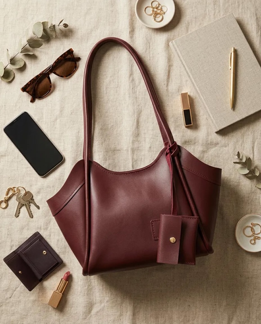 Bordo Gold Aksesuarlı Omuz Çantası Kadın Günlük Şık El ve Omuz Çantası 30x21 cm - Lisinya Bordo Gold Aksesuarlı Omuz Çantası Kadın Günlük Şık El ve Omuz Çantası 30x21 cm - Lisinya