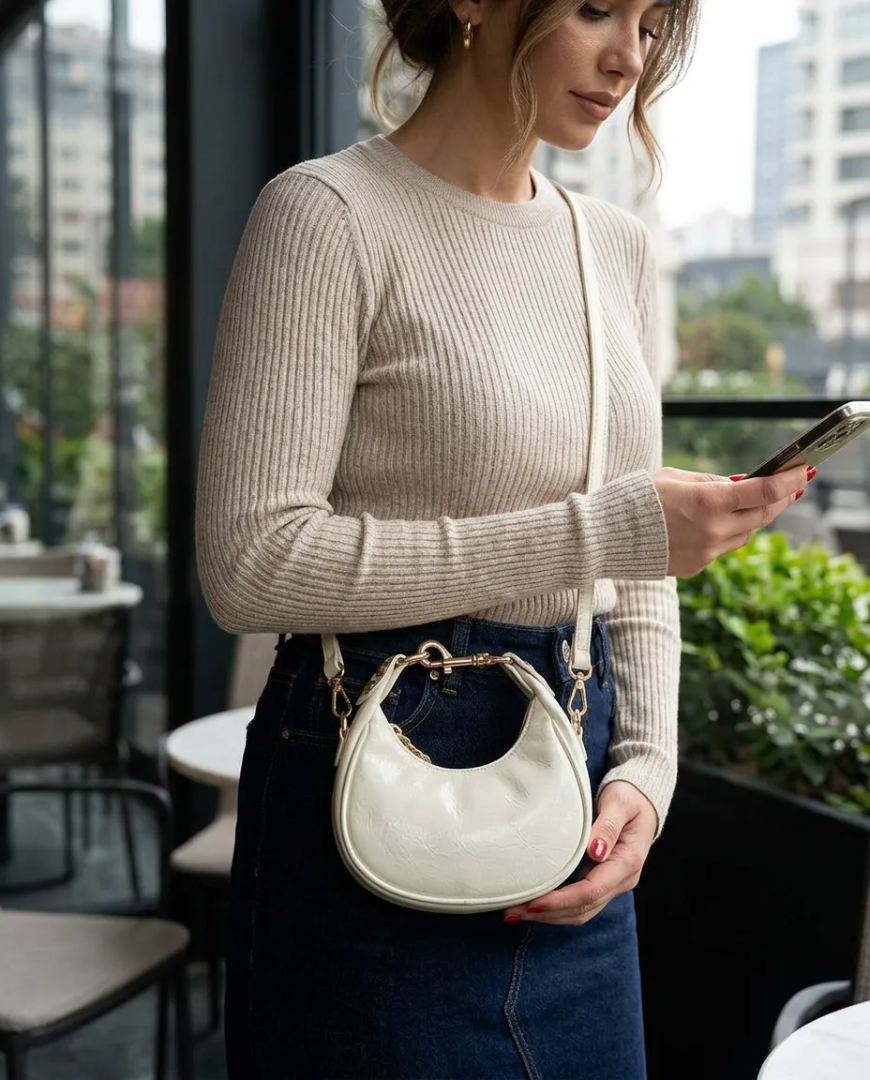 Krem Gold Detaylı Mini Kadın Omuz ve Çapraz Çanta - Lisinya