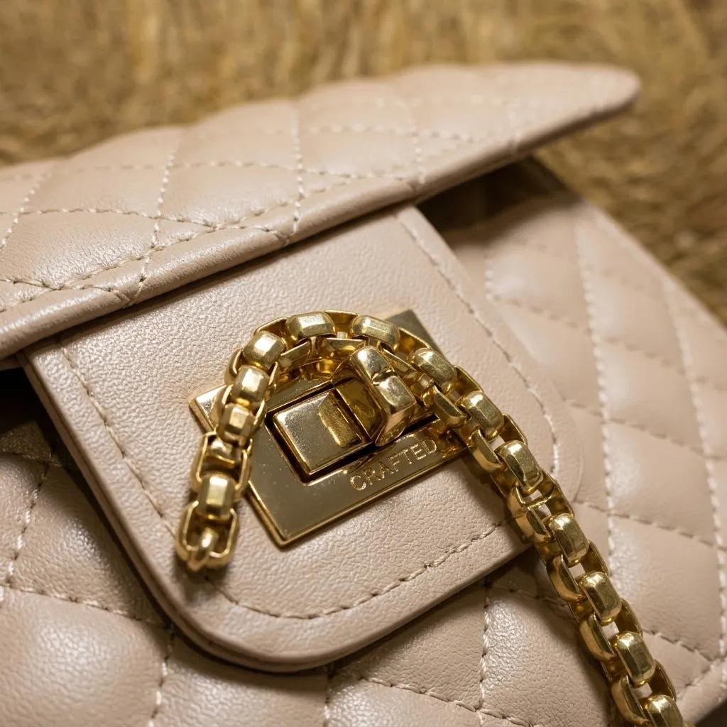Bej Kapitone Suni Deri Gold Zincirli Omuz Çanta 23×16 cm - Lisinya Bej Kapitone Suni Deri Gold Zincirli Omuz Çanta 23×16 cm - Lisinya