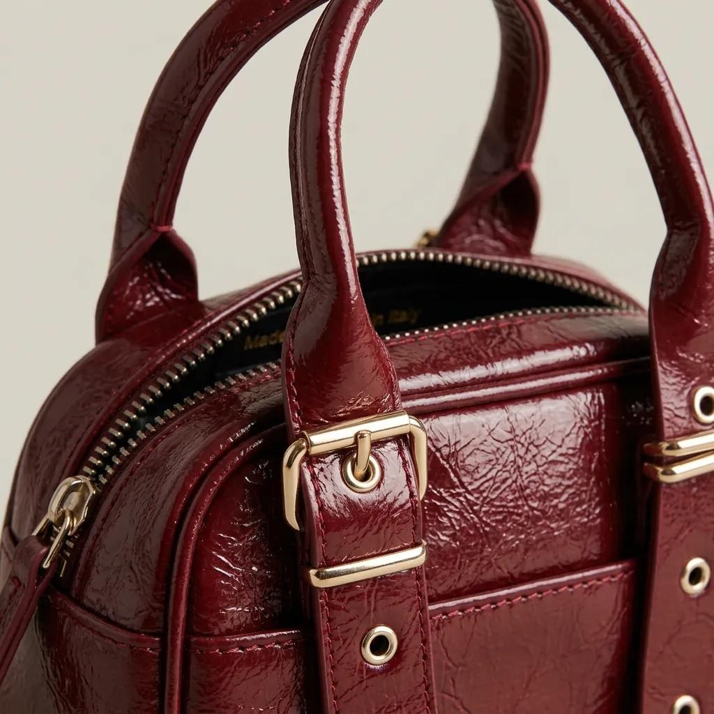 Mini Bordo Parlak Rugan Görünümlü El ve Çapraz Askılı Kadın Çanta - Lisinya Mini Bordo Parlak Rugan Görünümlü El ve Çapraz Askılı Kadın Çanta - Lisinya