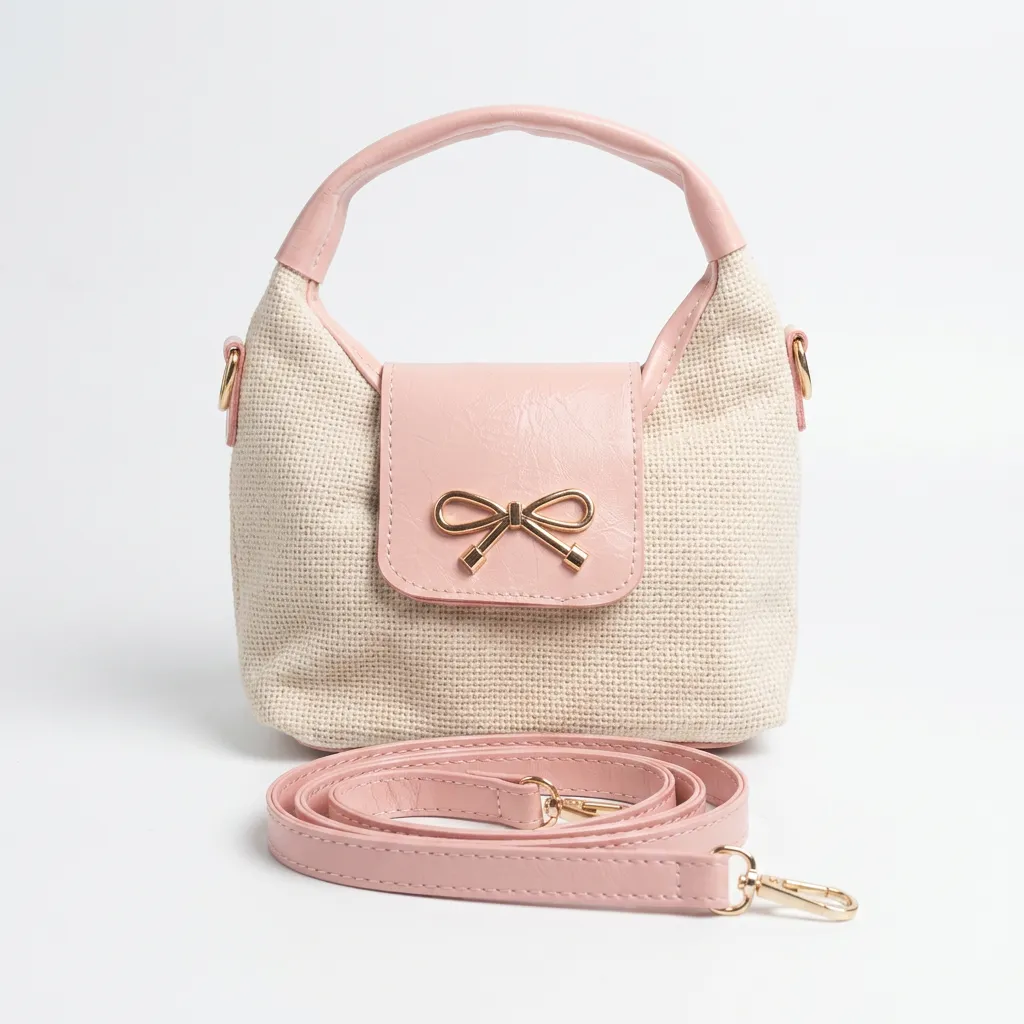 Fiyonk detaylı çanta pembe - krem - Lisinya Fiyonk detaylı çanta pembe - krem - Lisinya