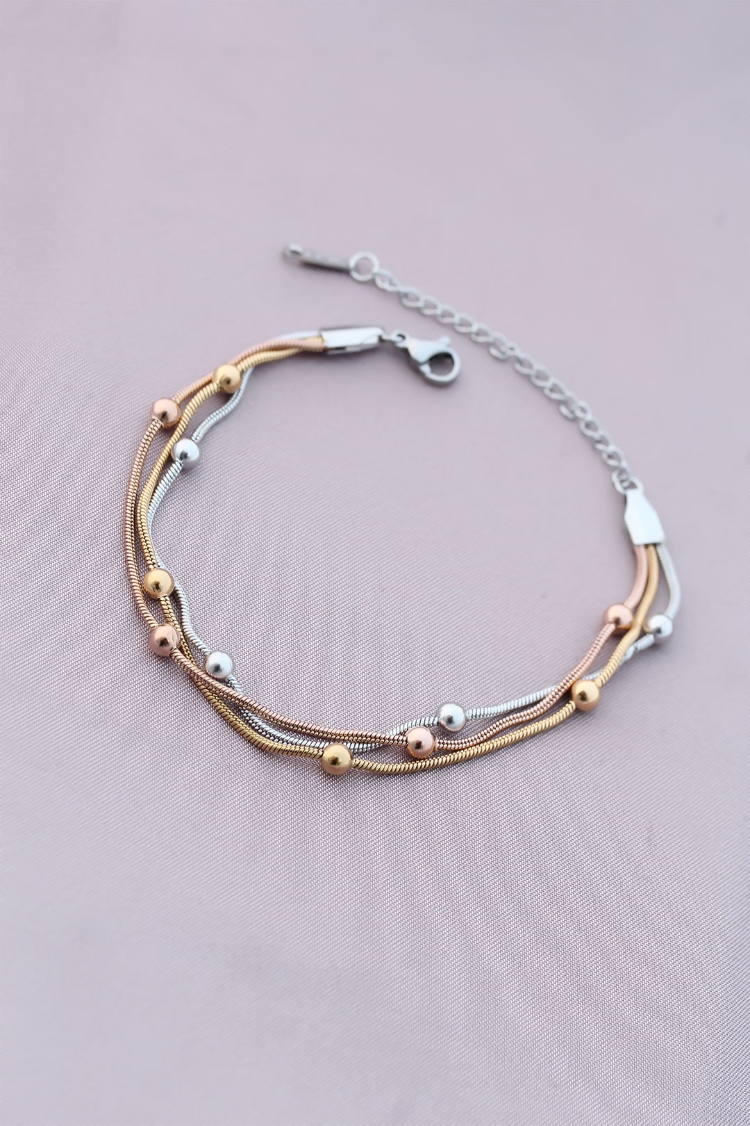 316L Kararmaz Çelik Gümüş Renk Top Zincirli Kadın Bileklik - Lisinya