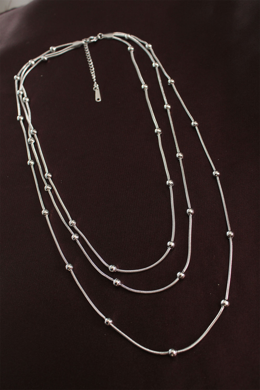 316L Çelik Gümüş Renk Minimal Topçuk Model Çoklu Kolye - Lisinya