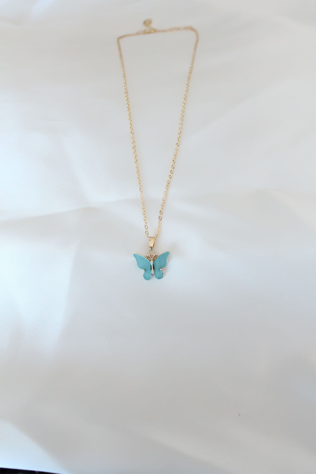 Gold Kaplama Turkuaz Renk Sedefli Kelebek Kolye - Lisinya