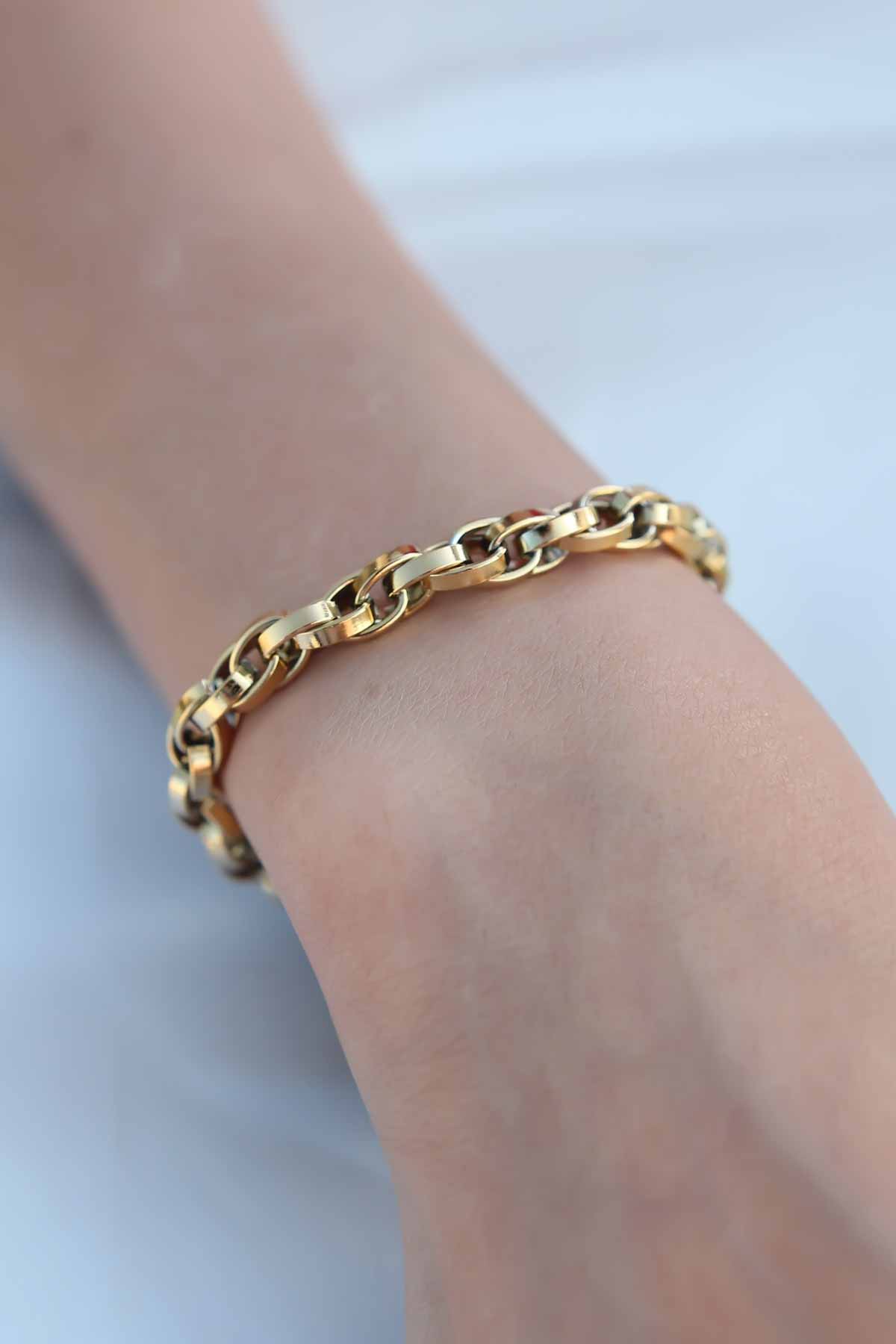 Gold Renk Çelik Zincir Kadın Bileklik - Lisinya