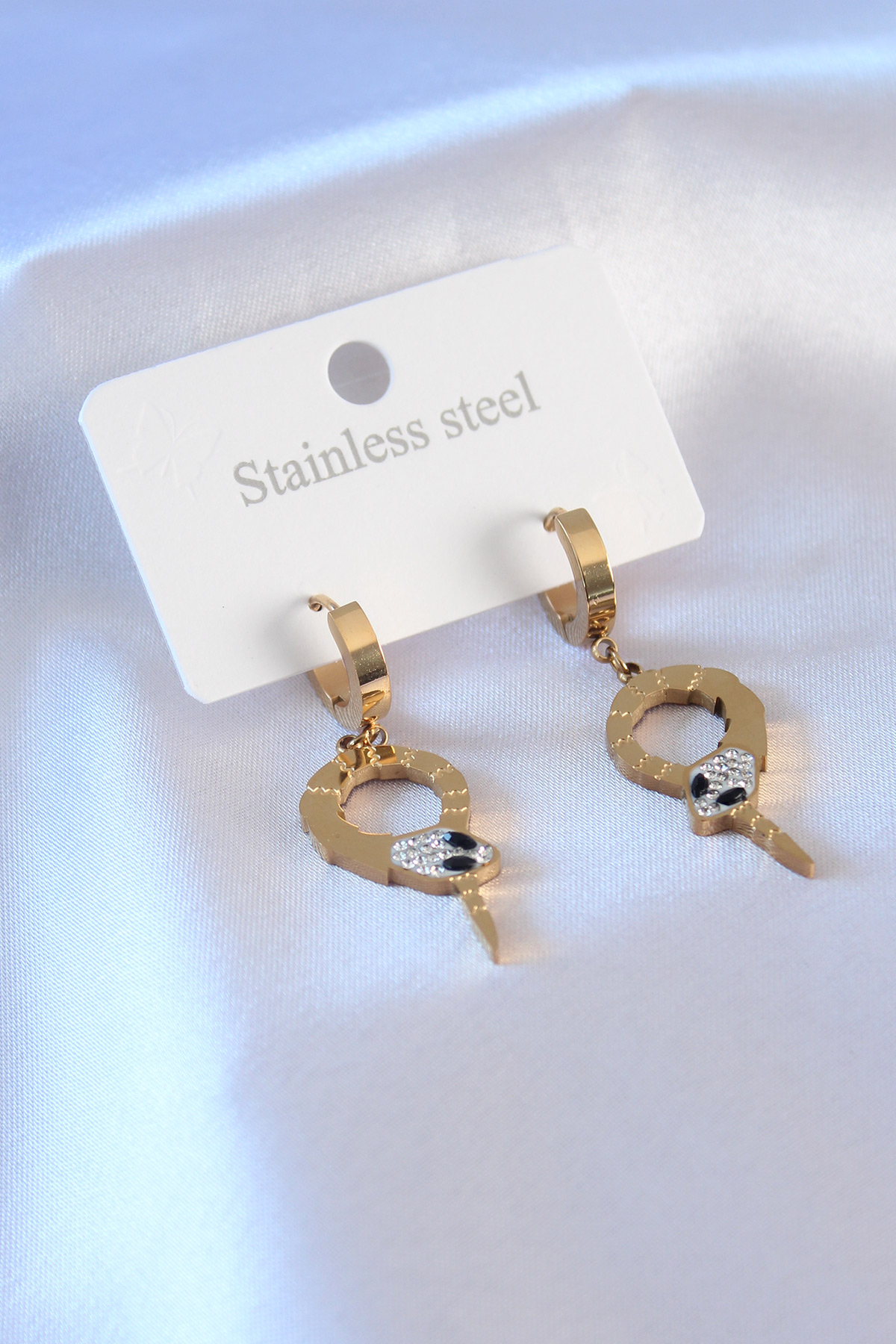 316L Çelik Gold Renk Yılan Model Zirkon Taşlı Kadın Küpe - Lisinya 316L Çelik Gold Renk Yılan Model Zirkon Taşlı Kadın Küpe - Lisinya