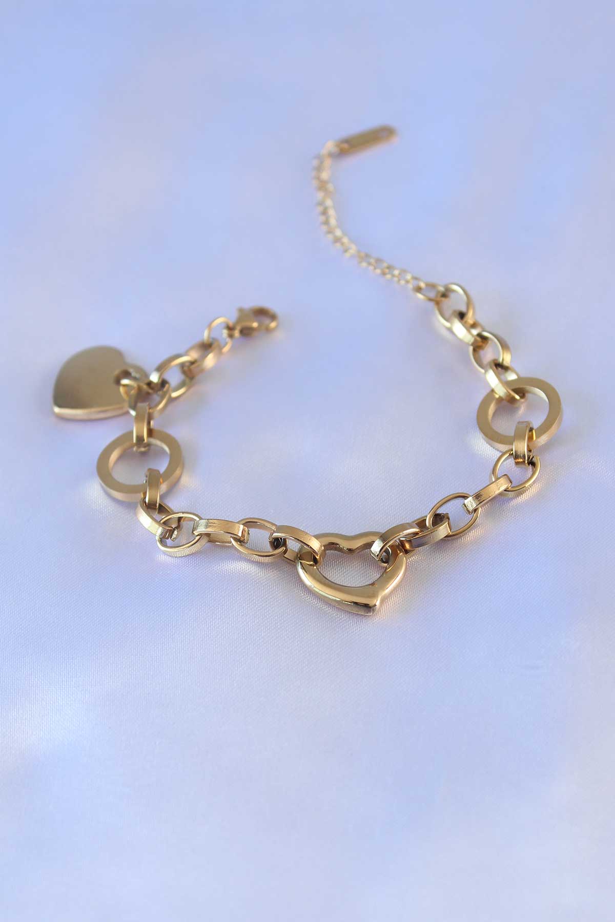 316L Çelik Gold Renk Kalp Figür Zincir Model Kadın Bileklik - Lisinya